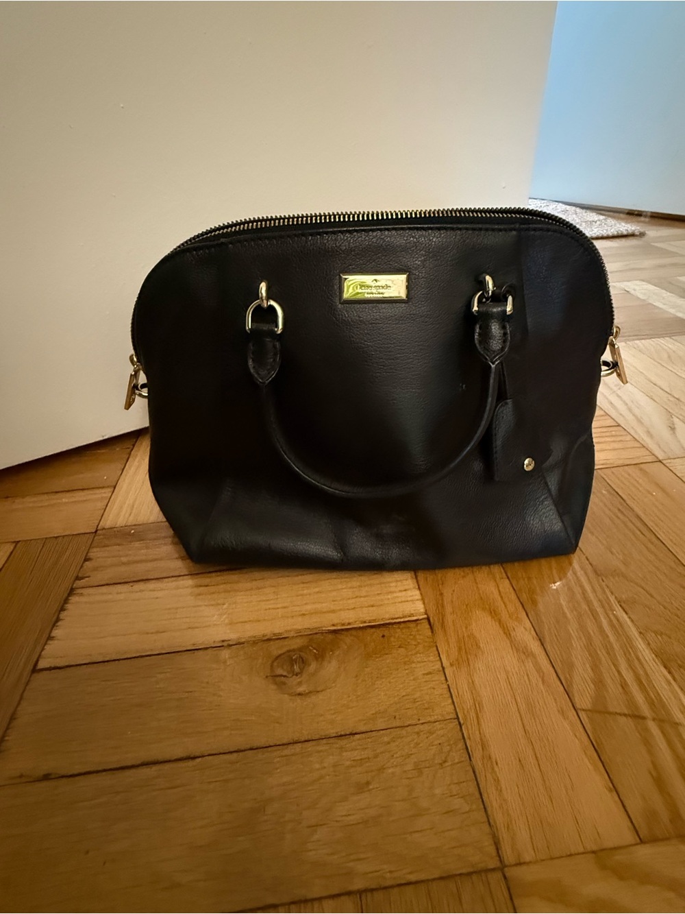 kate spade Black Leather Dome Satchel with Gold Hardware